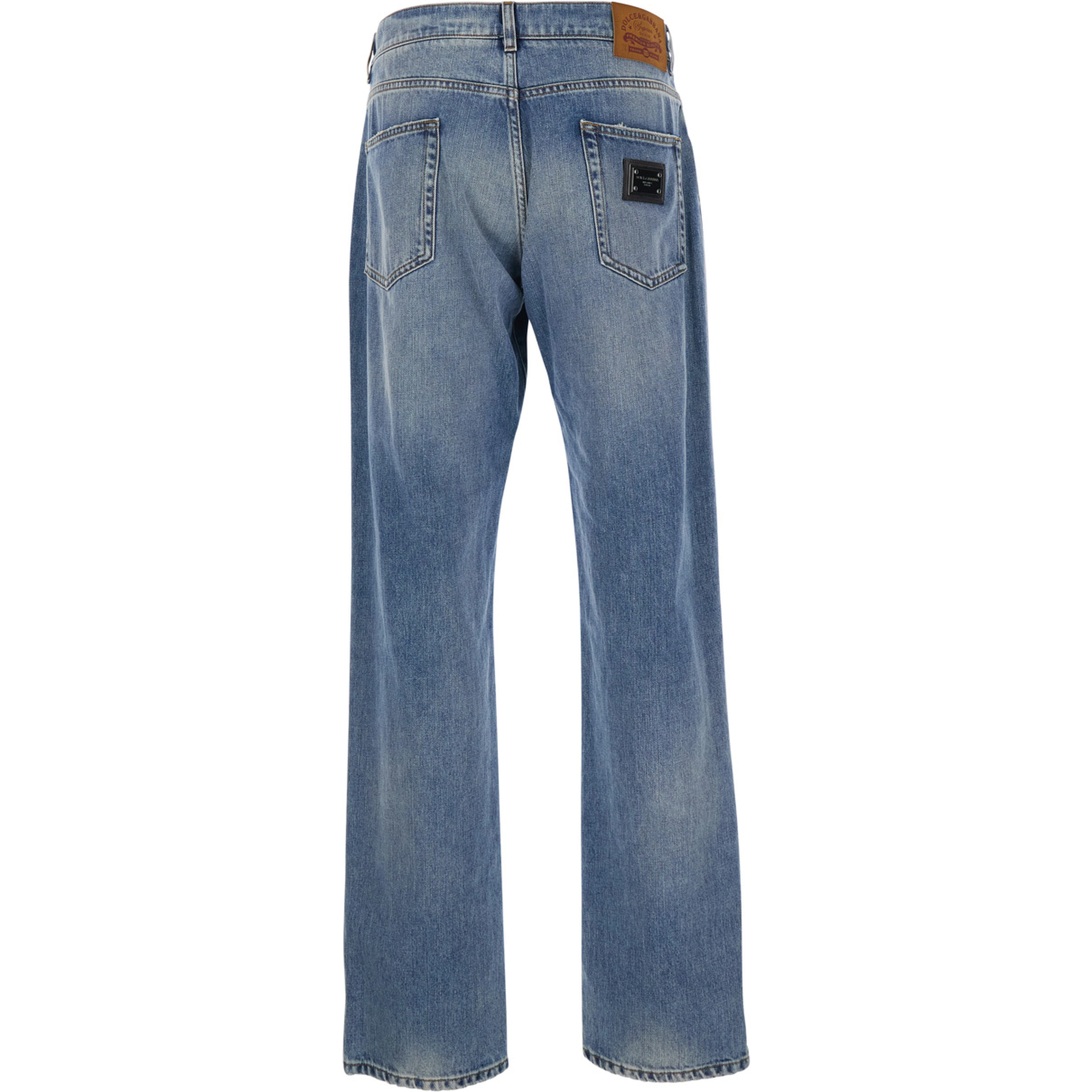 Blue Five-pocket jeans with logo patch on the back in denim for man