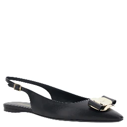 Zelmi Black Slingback Ballet Shoes with Logo Plate on the Front in Leather Woman
