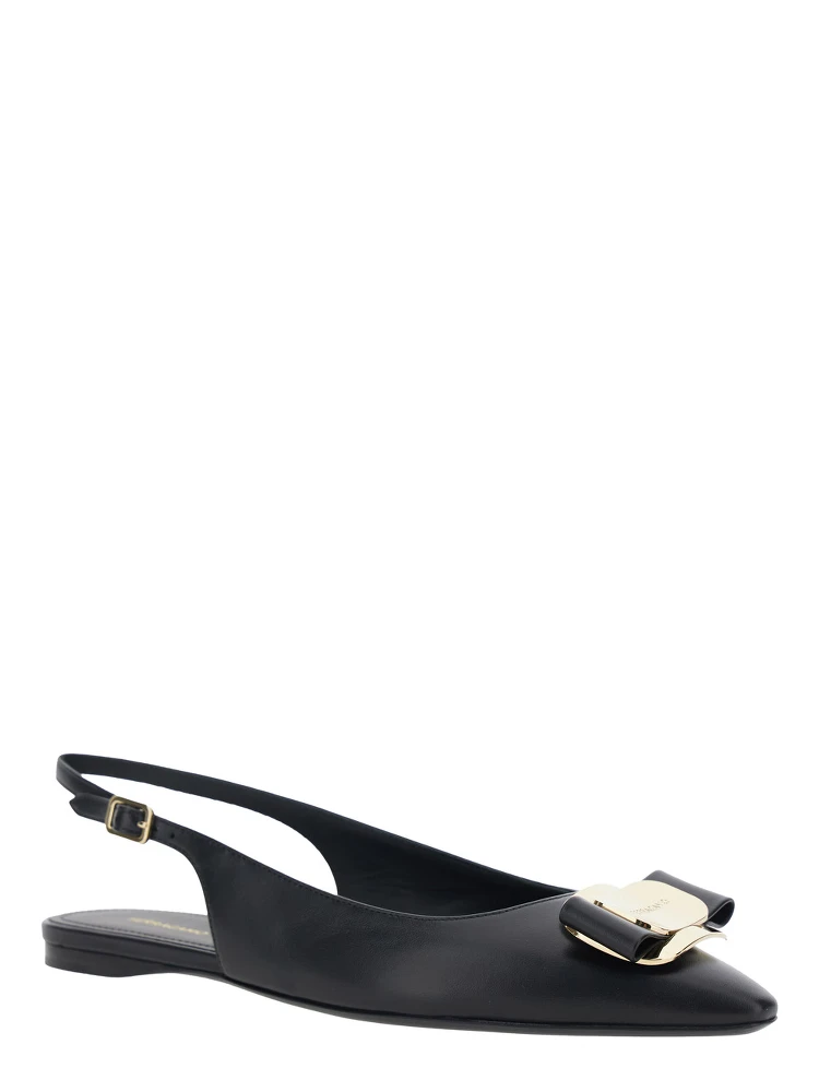 Zelmi Black Slingback Ballet Shoes with Logo Plate on the Front in Leather Woman