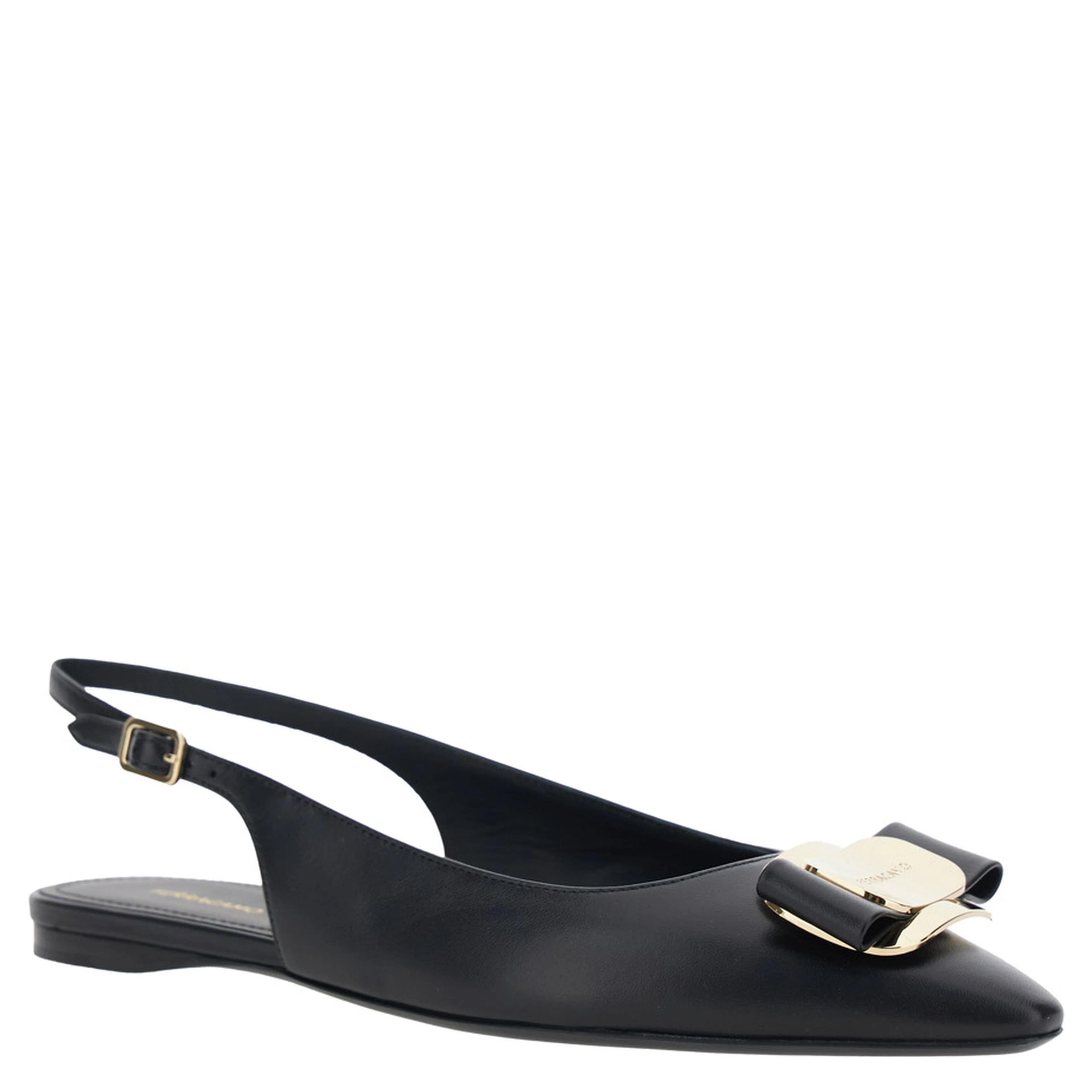 Zelmi Black Slingback Ballet Shoes with Logo Plate on the Front in Leather Woman