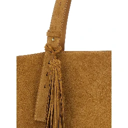 24/7 brown Shopper with Logo on the Front and fringes with micro metal studs in suede