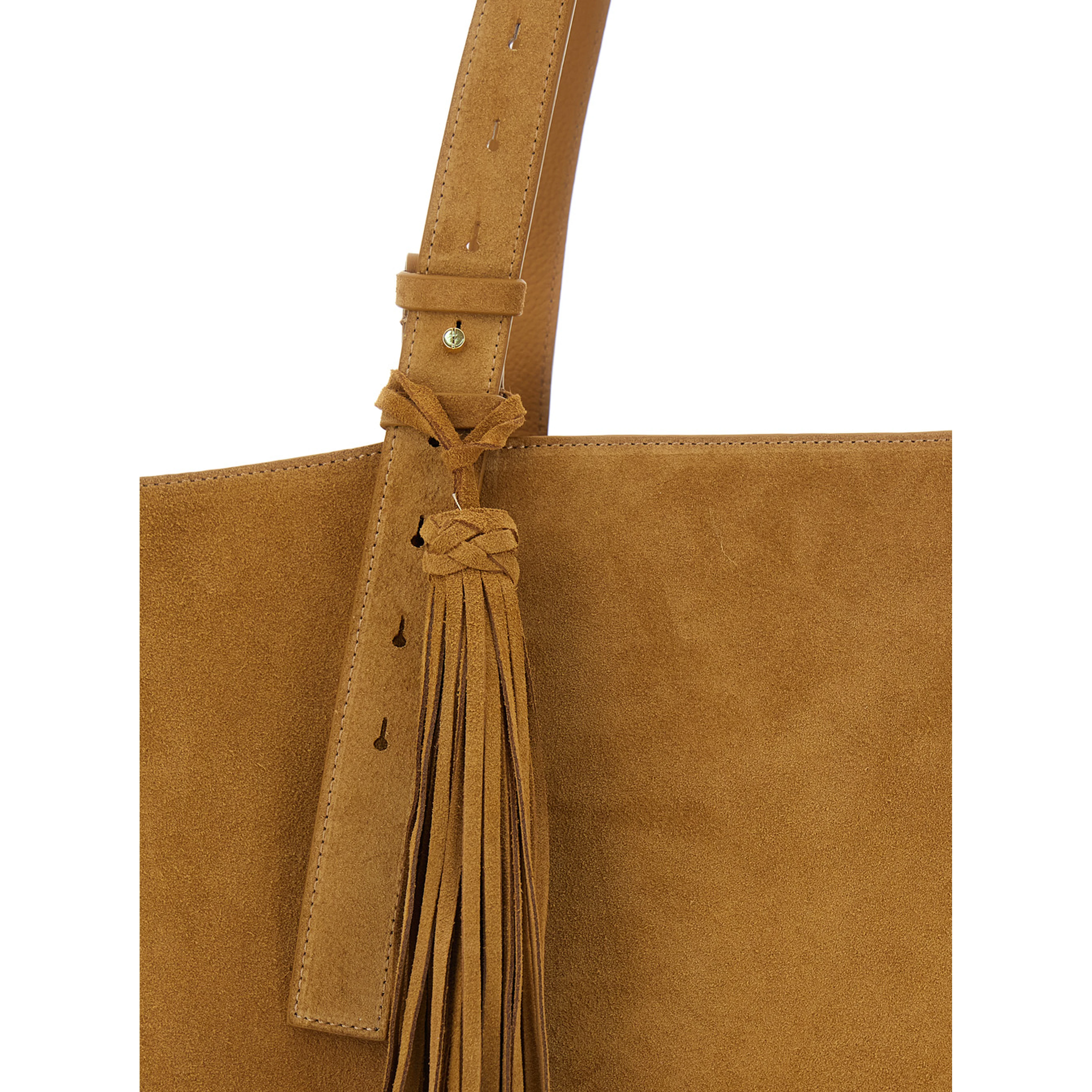 24/7 brown Shopper with Logo on the Front and fringes with micro metal studs in suede