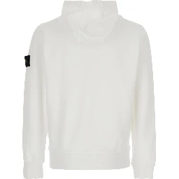 White Hoodie with Drawstring and Logo Patch on Sleeve in Cotton for Men