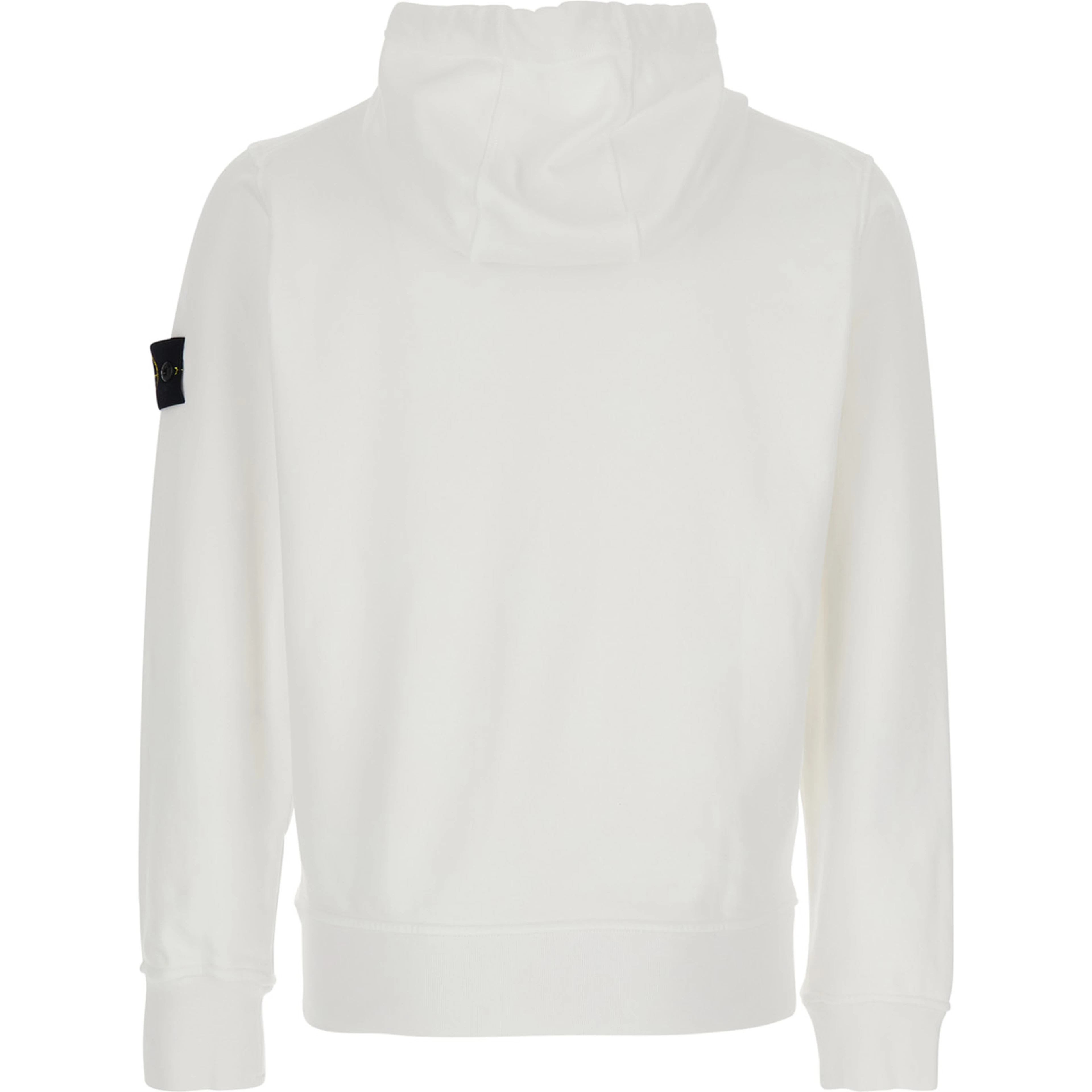 White Hoodie with Drawstring and Logo Patch on Sleeve in Cotton for Men