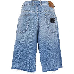 Blue Five-pocket Bermuda with metallic logo patch on the back in denim for men