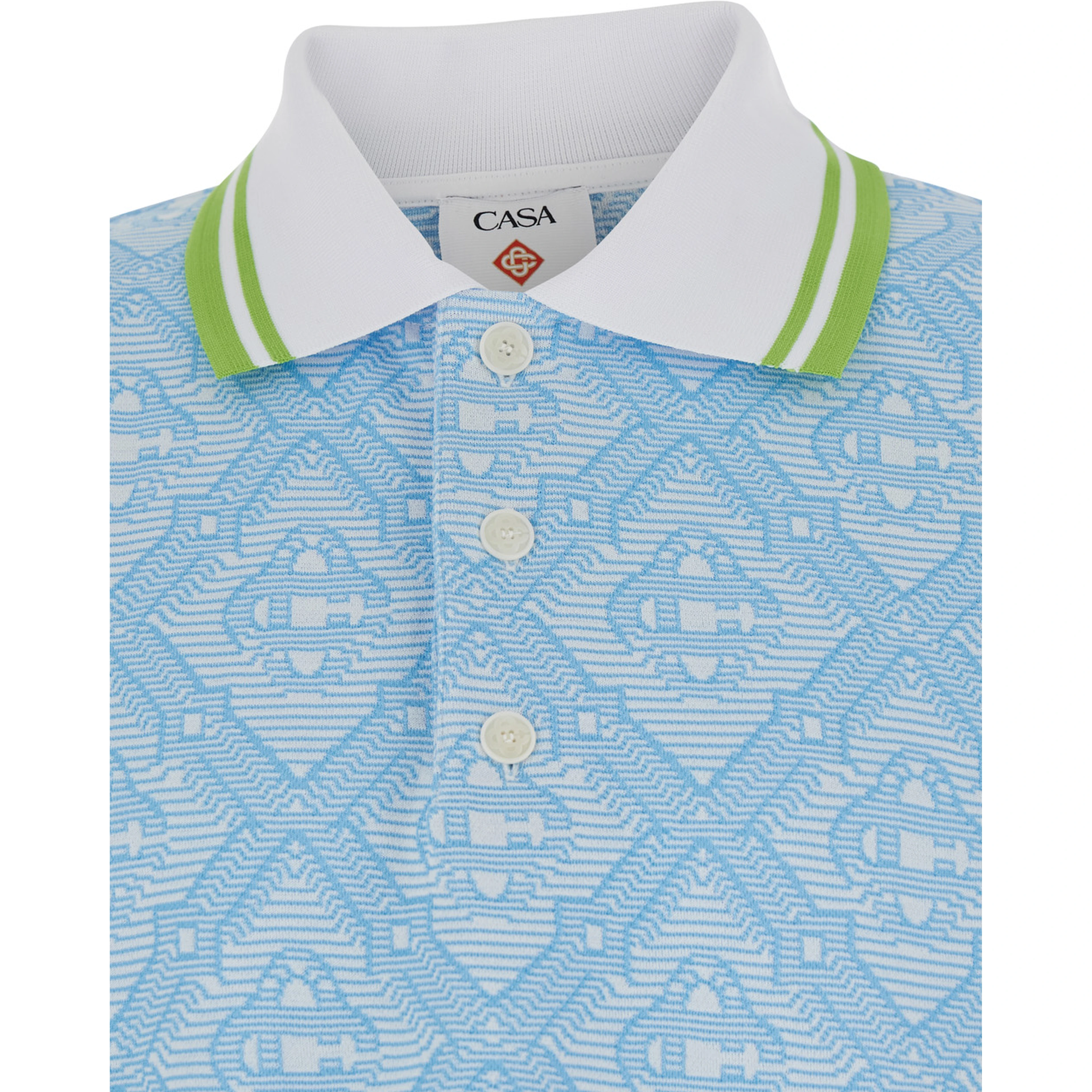 Light Blue Polo Shirt with Classic Bicolor Collar and All-Over Embroidery in Cotton Blend Man
