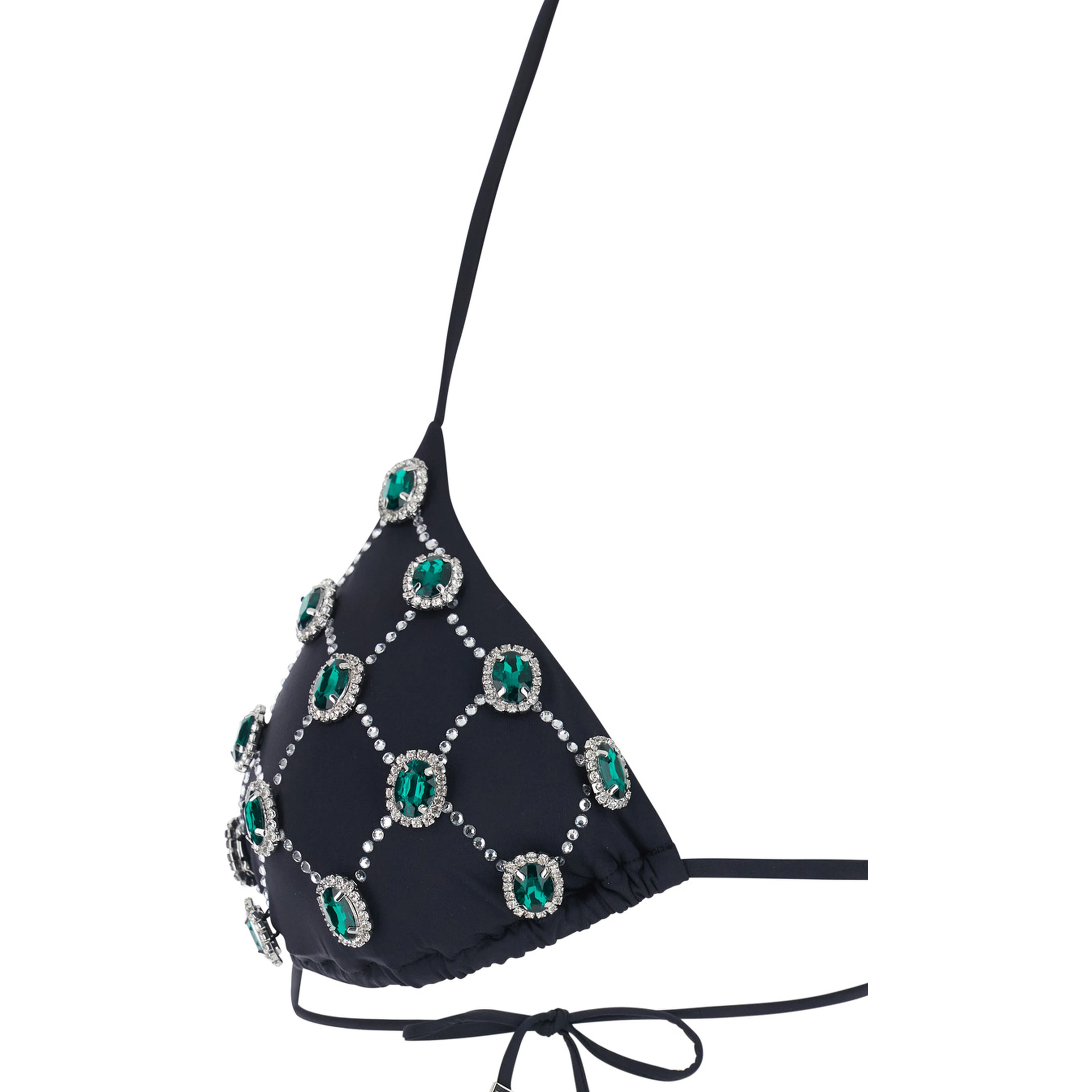 Black Bikini with Gem Embroidery and Adjustable Drawstring Closure in Stretch Tech Fabric for Women