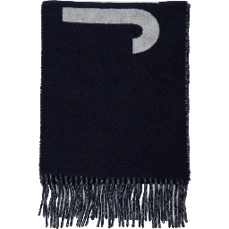 LEcharpe Jacquemus Blue Scarf with Maxi Logo Lettering and Fringed Hem in wool Man