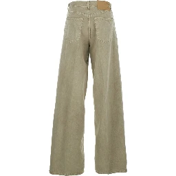 Khaki Green Jeans with Belt Loops and Back Logo Patch in Denim Woman