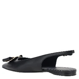 Zelmi Black Slingback Ballet Shoes with Logo Plate on the Front in Leather Woman