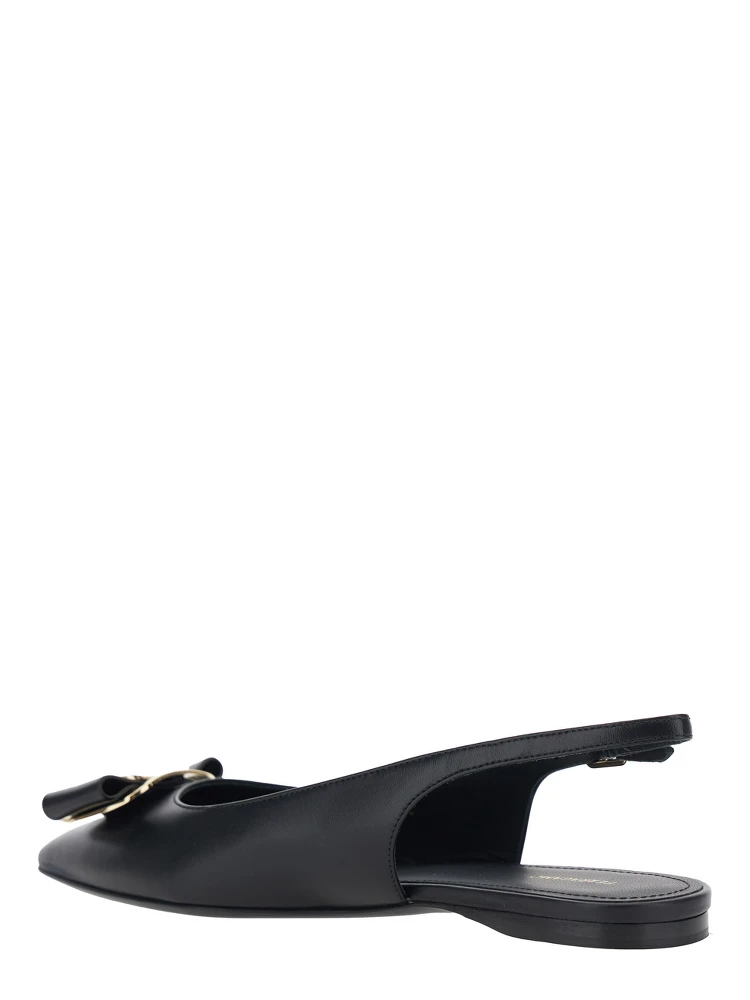 Zelmi Black Slingback Ballet Shoes with Logo Plate on the Front in Leather Woman alternative