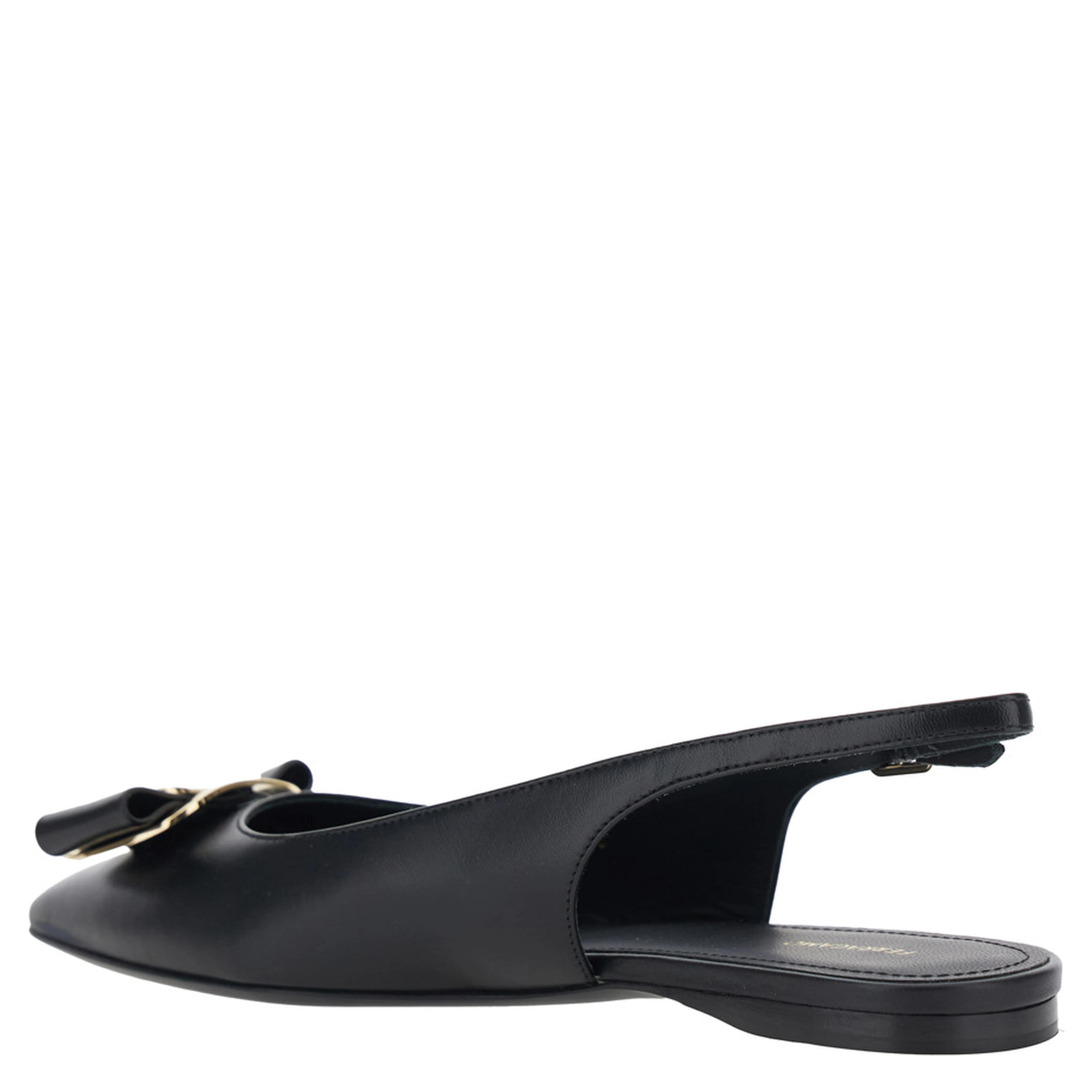 Zelmi Black Slingback Ballet Shoes with Logo Plate on the Front in Leather Woman