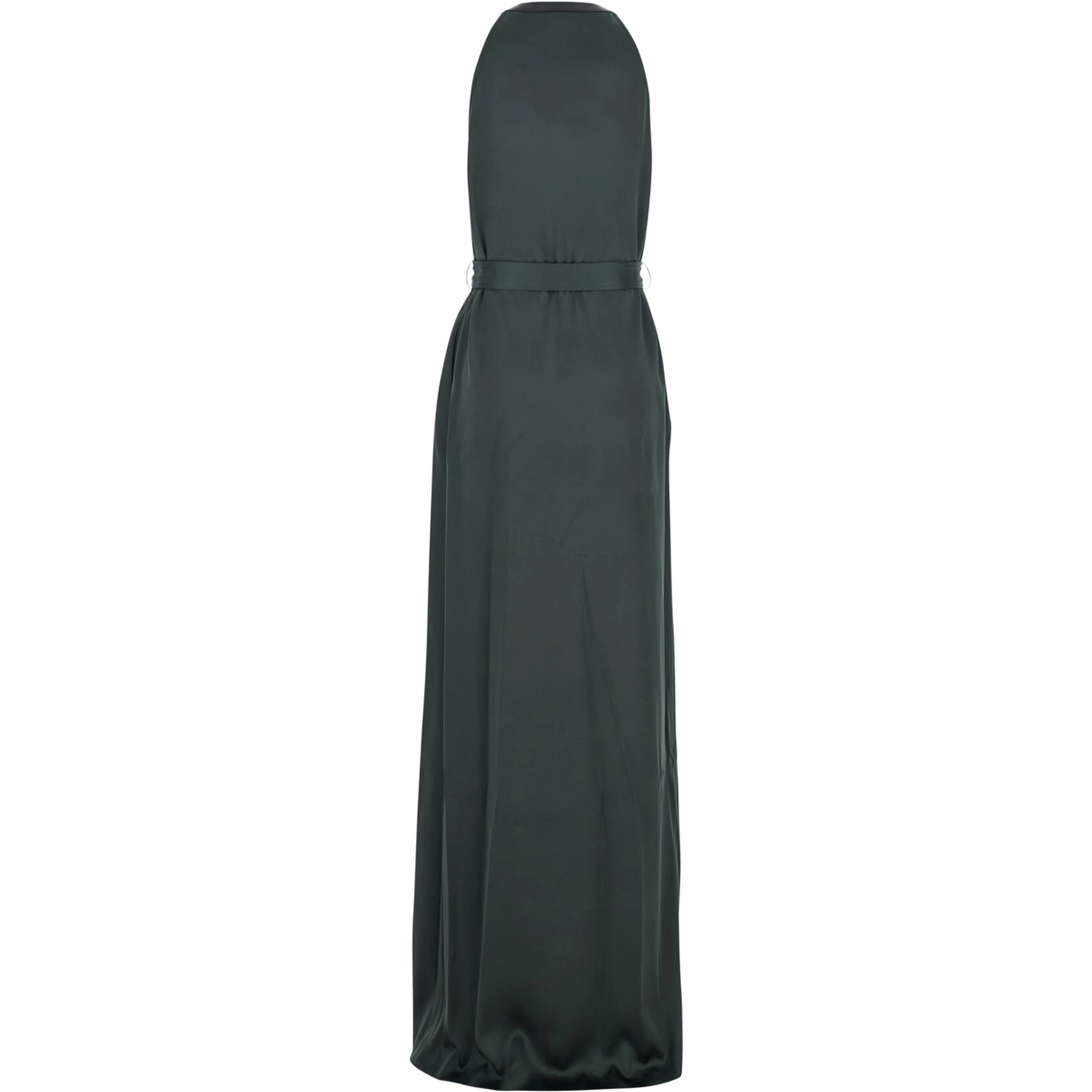 Green Long Dress with Halterneck and Front Belt in Viscose Blend for Women