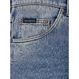 Blue Five-pocket jeans with logo patch on the back in denim for man