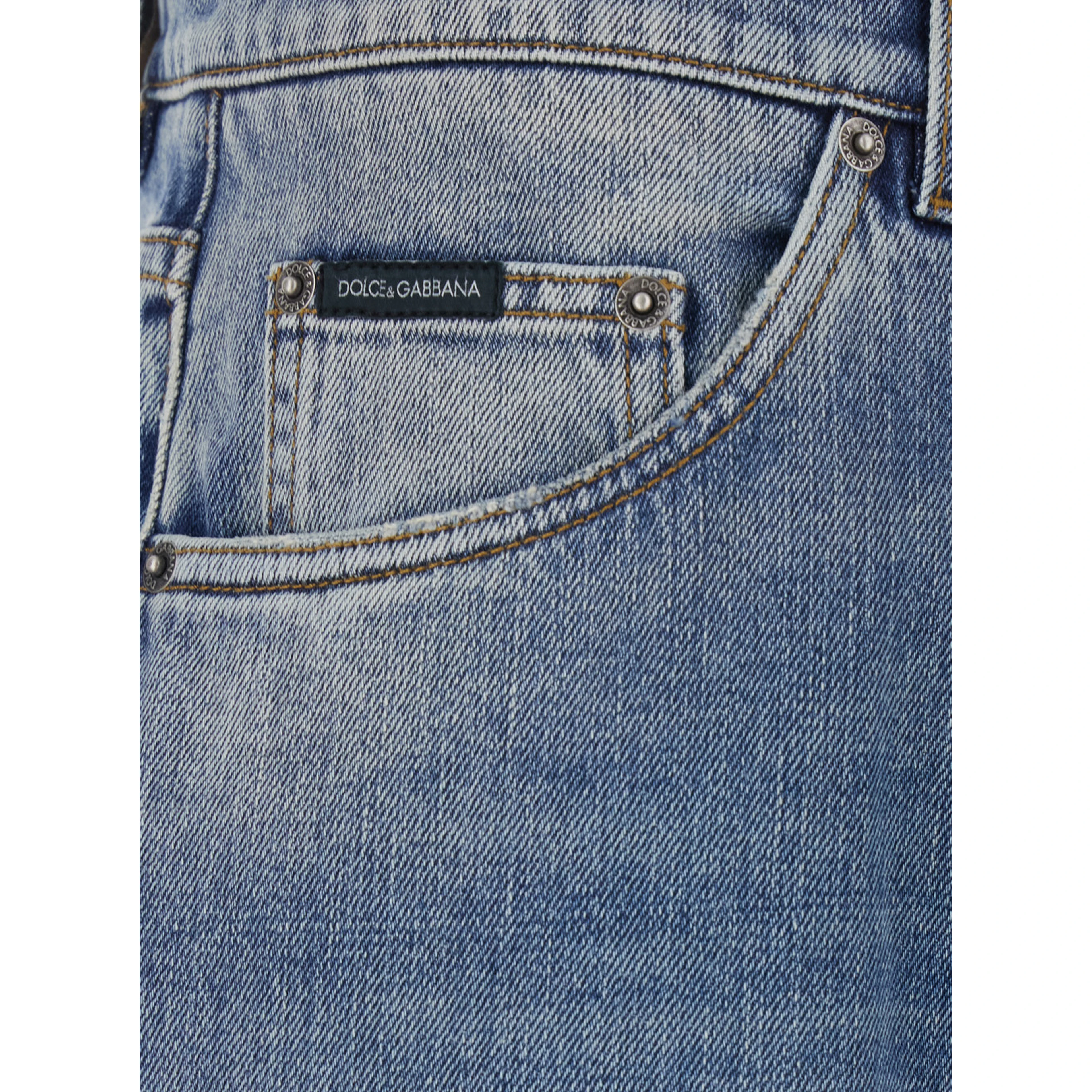 Blue Five-pocket jeans with logo patch on the back in denim for man