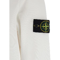 White Hoodie with Drawstring and Logo Patch on Sleeve in Cotton for Men