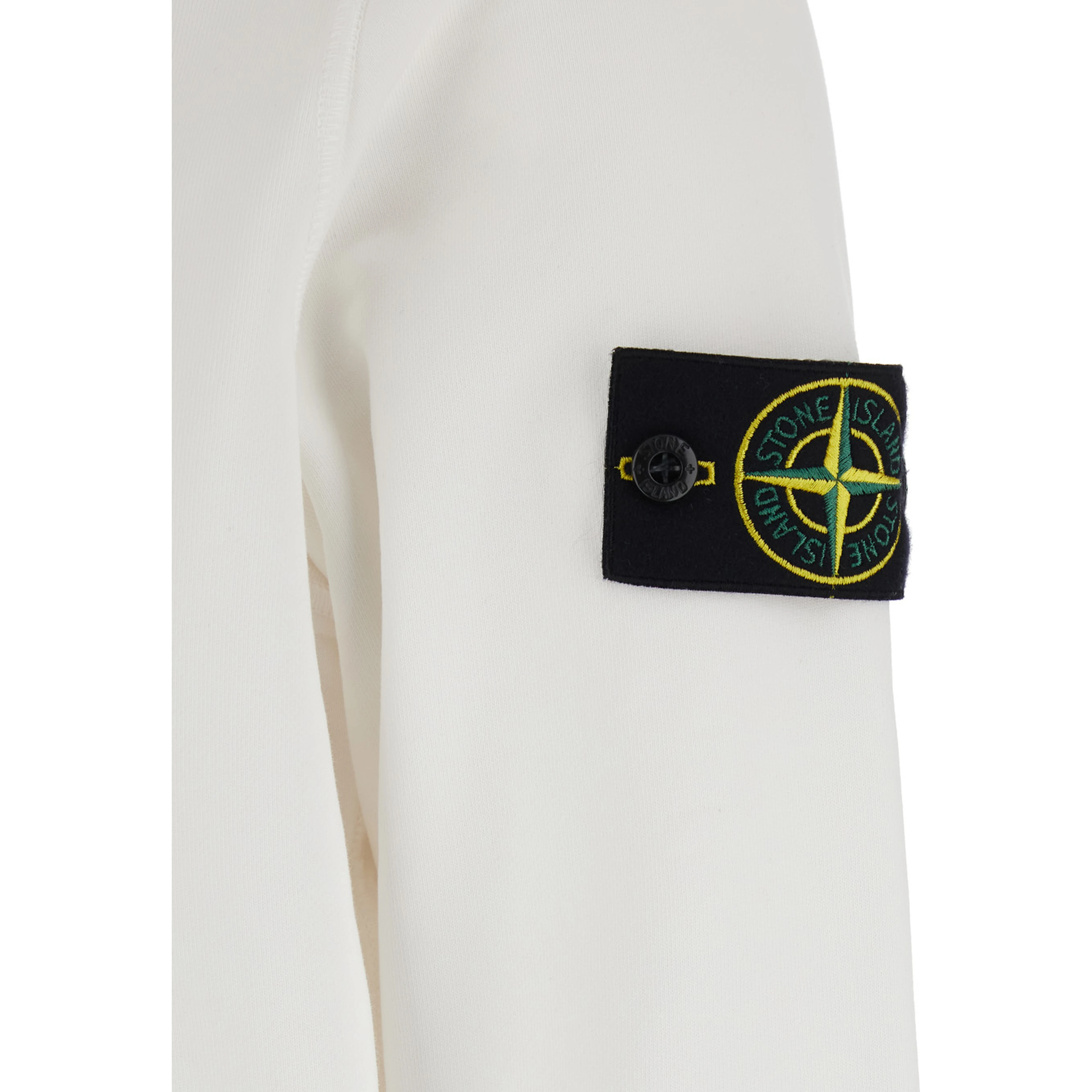 White Hoodie with Drawstring and Logo Patch on Sleeve in Cotton for Men