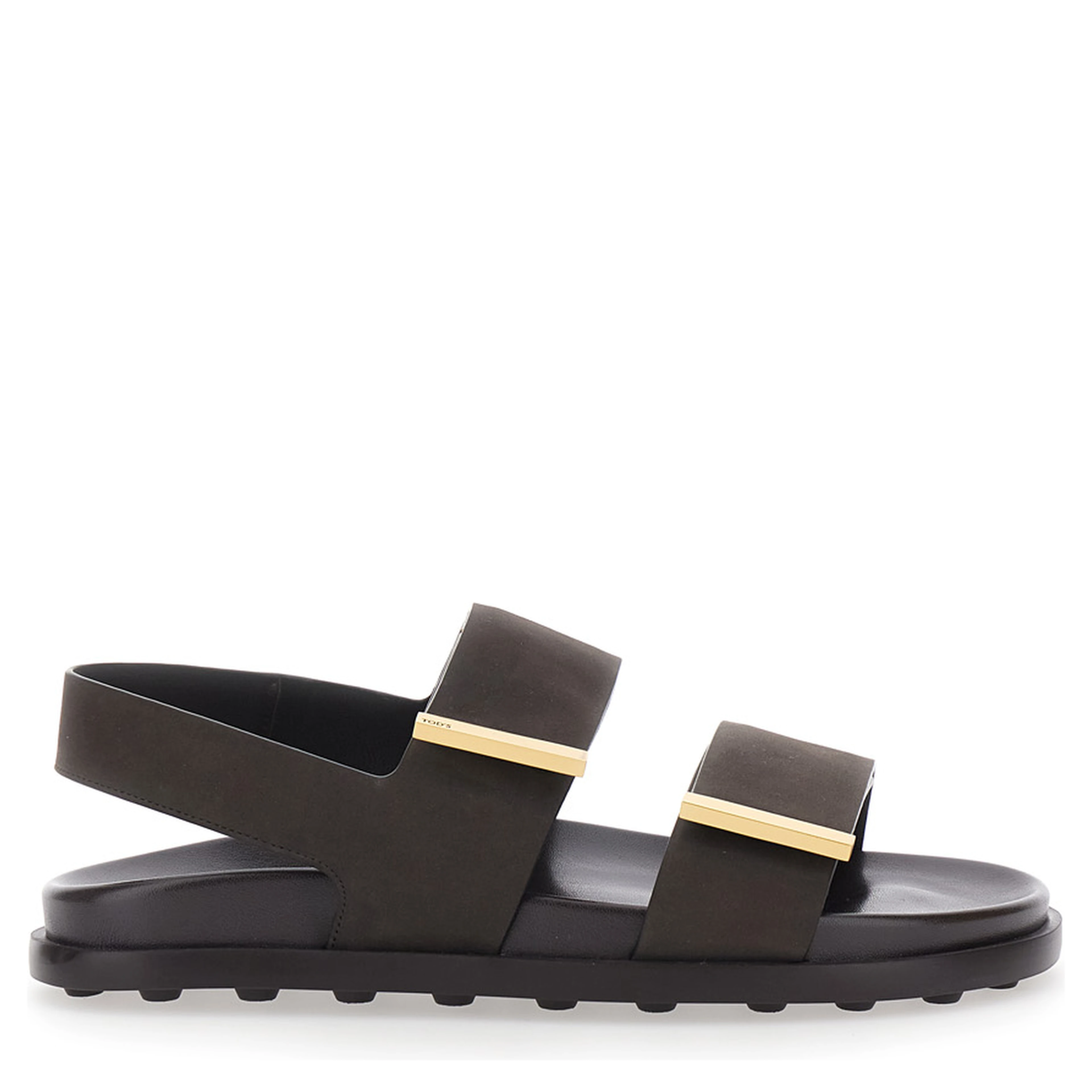 Brown Leather Sandals with Strap Design and Metallic Logo Details for Women