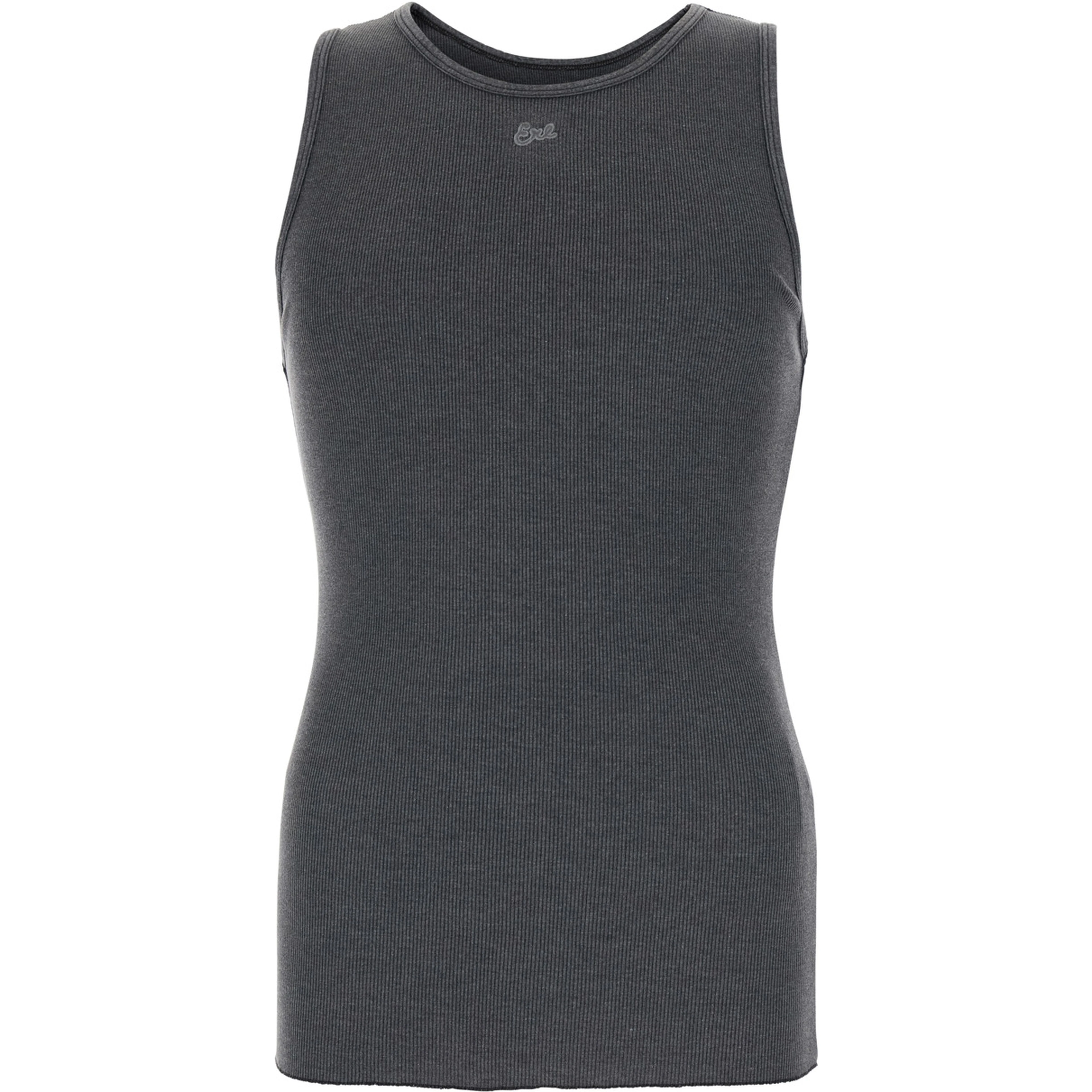 grey crew neck ribbed knit top in cotton blend man