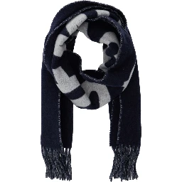 LEcharpe Jacquemus Blue Scarf with Maxi Logo Lettering and Fringed Hem in wool Man