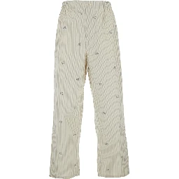 Beige Pants with elasticated waist and Striped Design in Cotton Man