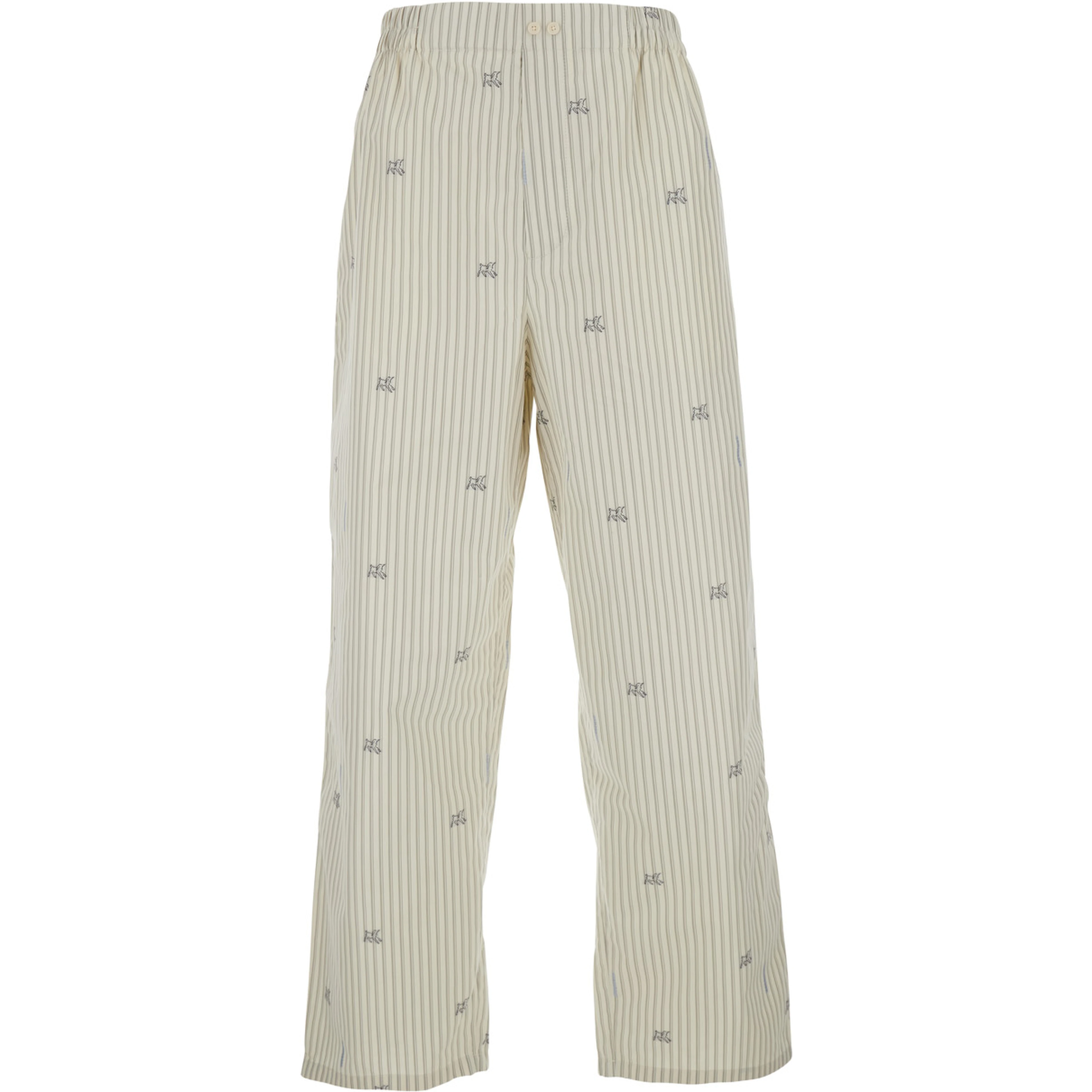 Beige Pants with elasticated waist and Striped Design in Cotton Man