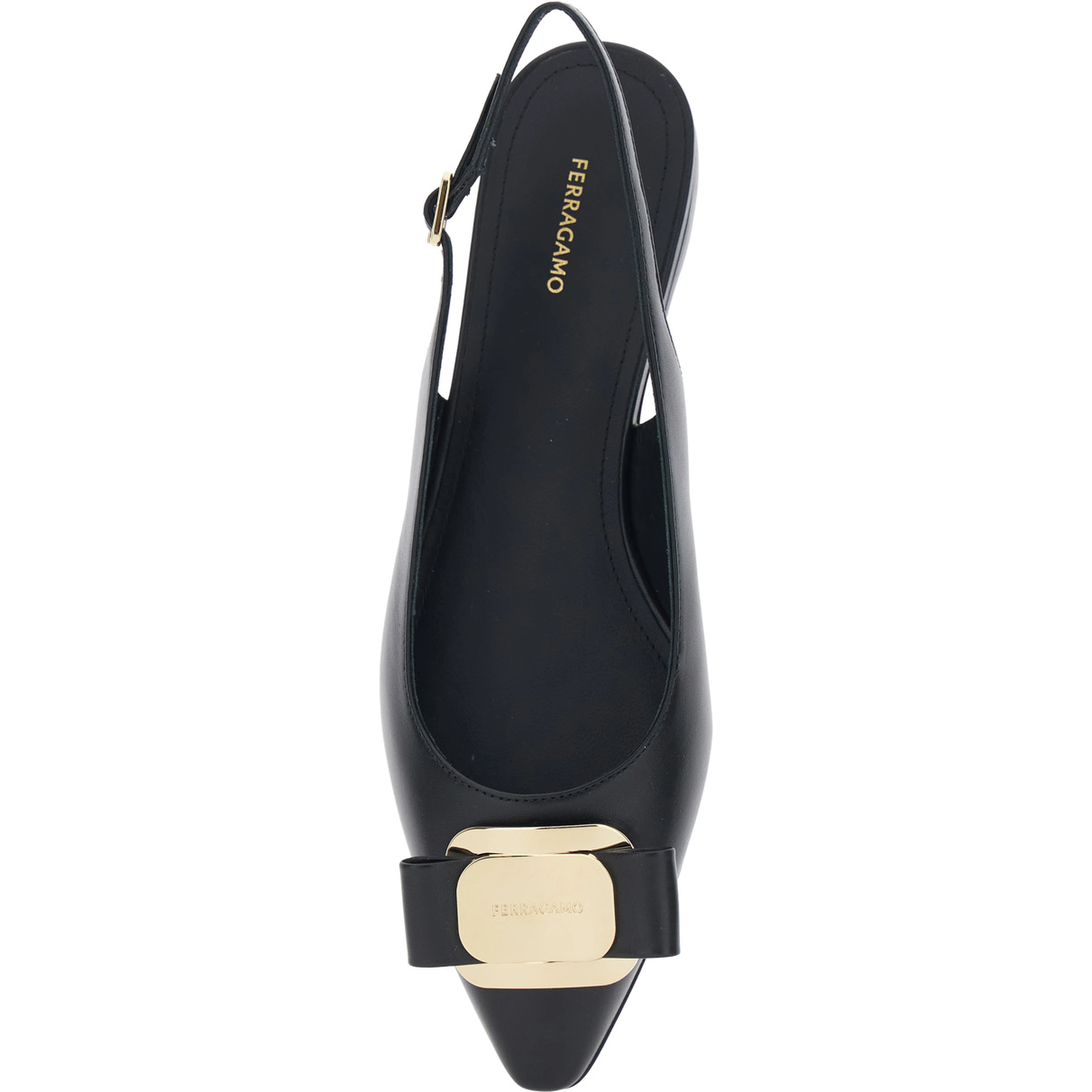 Zelmi Black Slingback Ballet Shoes with Logo Plate on the Front in Leather Woman
