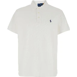 White Polo with Classic Collar and Pony Embroidery on the Front in Cotton Man