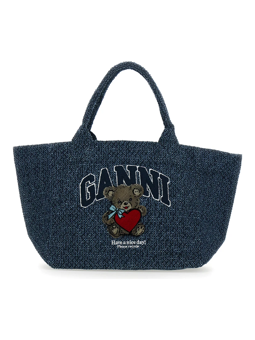 Trapeze Medium blue Shopper with logo lettering and print on the front in cotton women