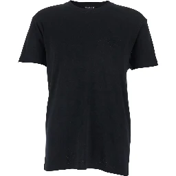 Black T-Shirt with Logo Embroidery on the Front and Perforated Design in cotton Man