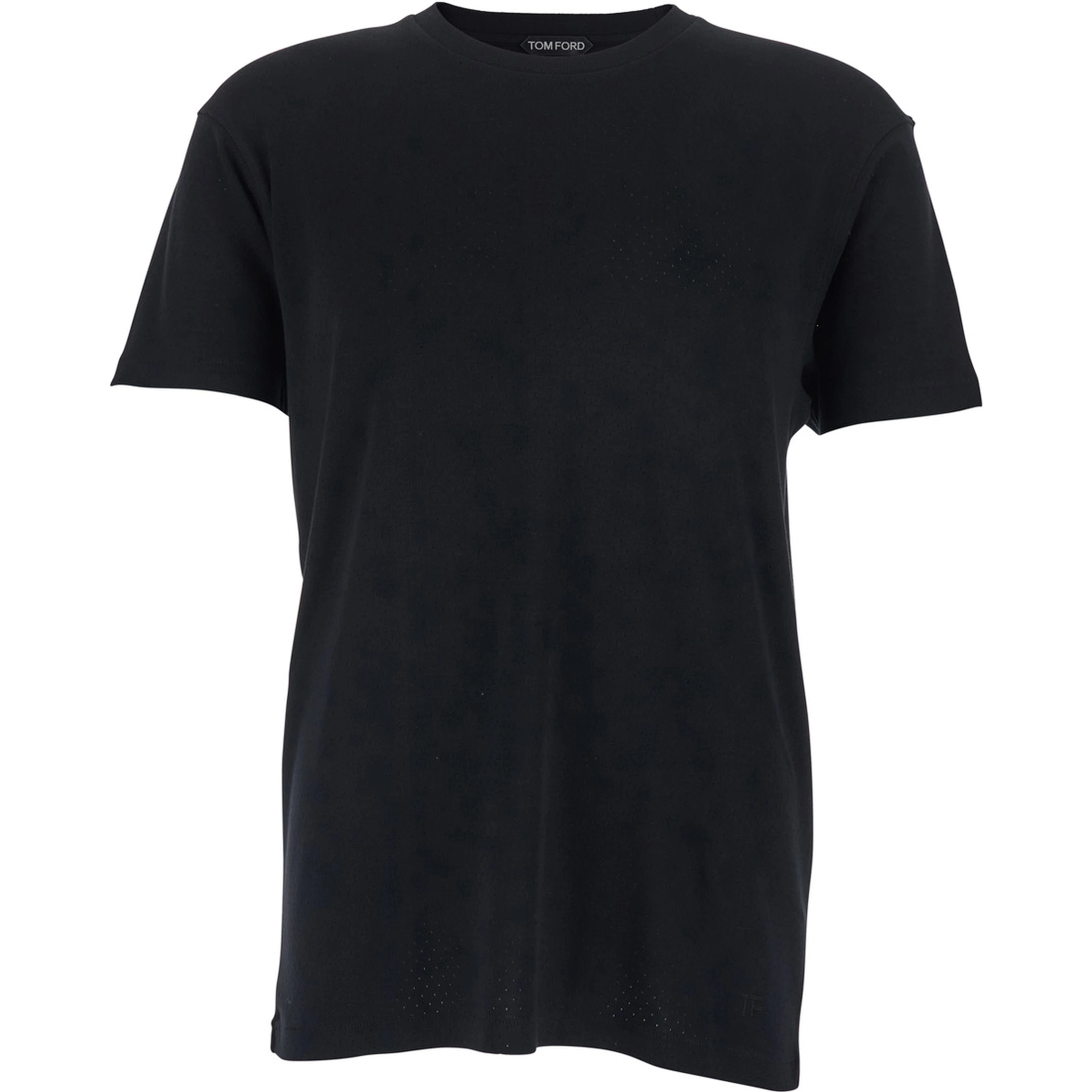 Black T-Shirt with Logo Embroidery on the Front and Perforated Design in cotton Man