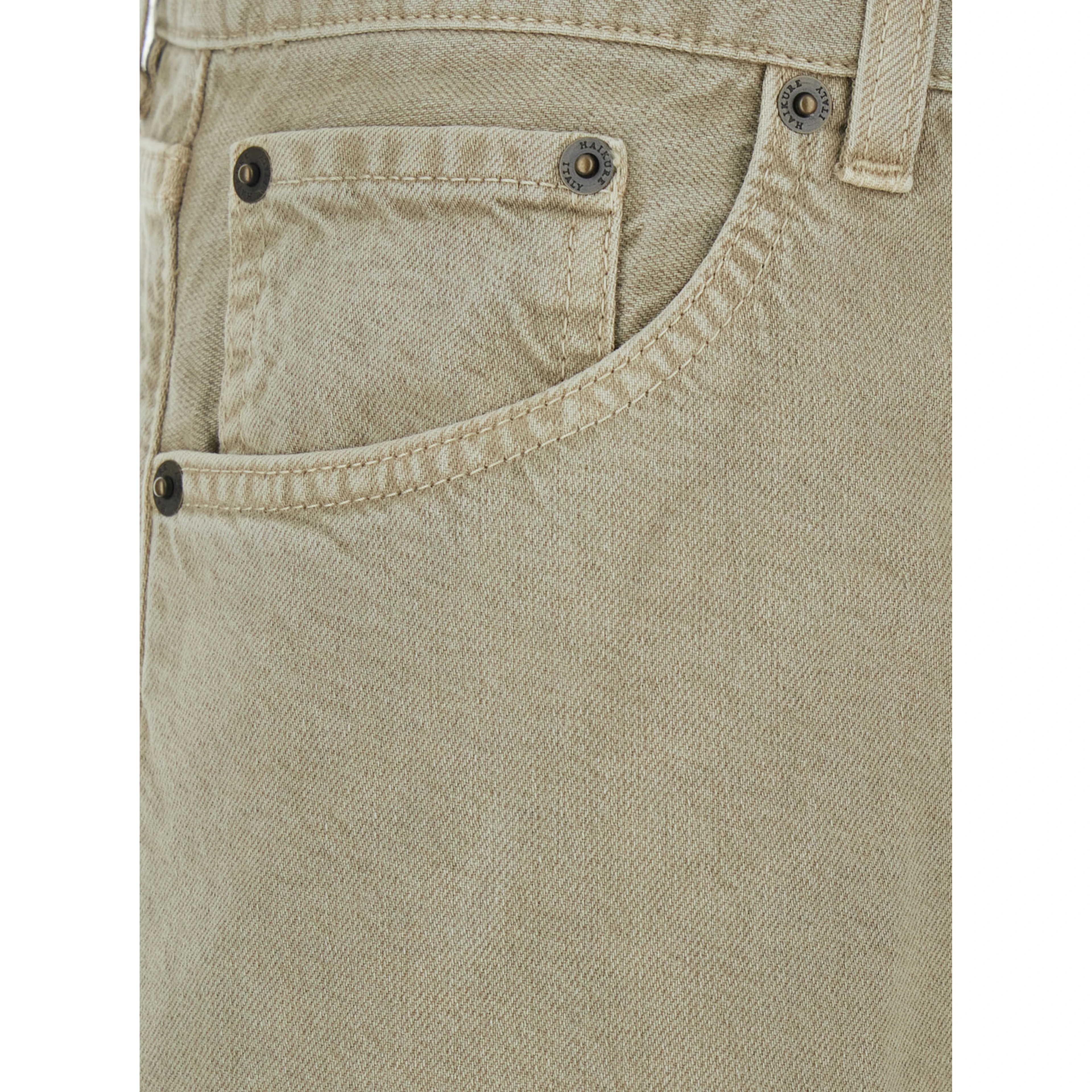 Khaki Green Jeans with Belt Loops and Back Logo Patch in Denim Woman