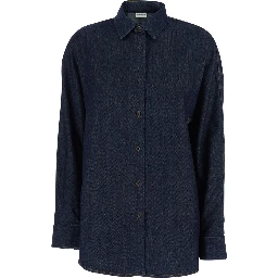 Casio Blue Shirt with Classic Collar in Denim for Women