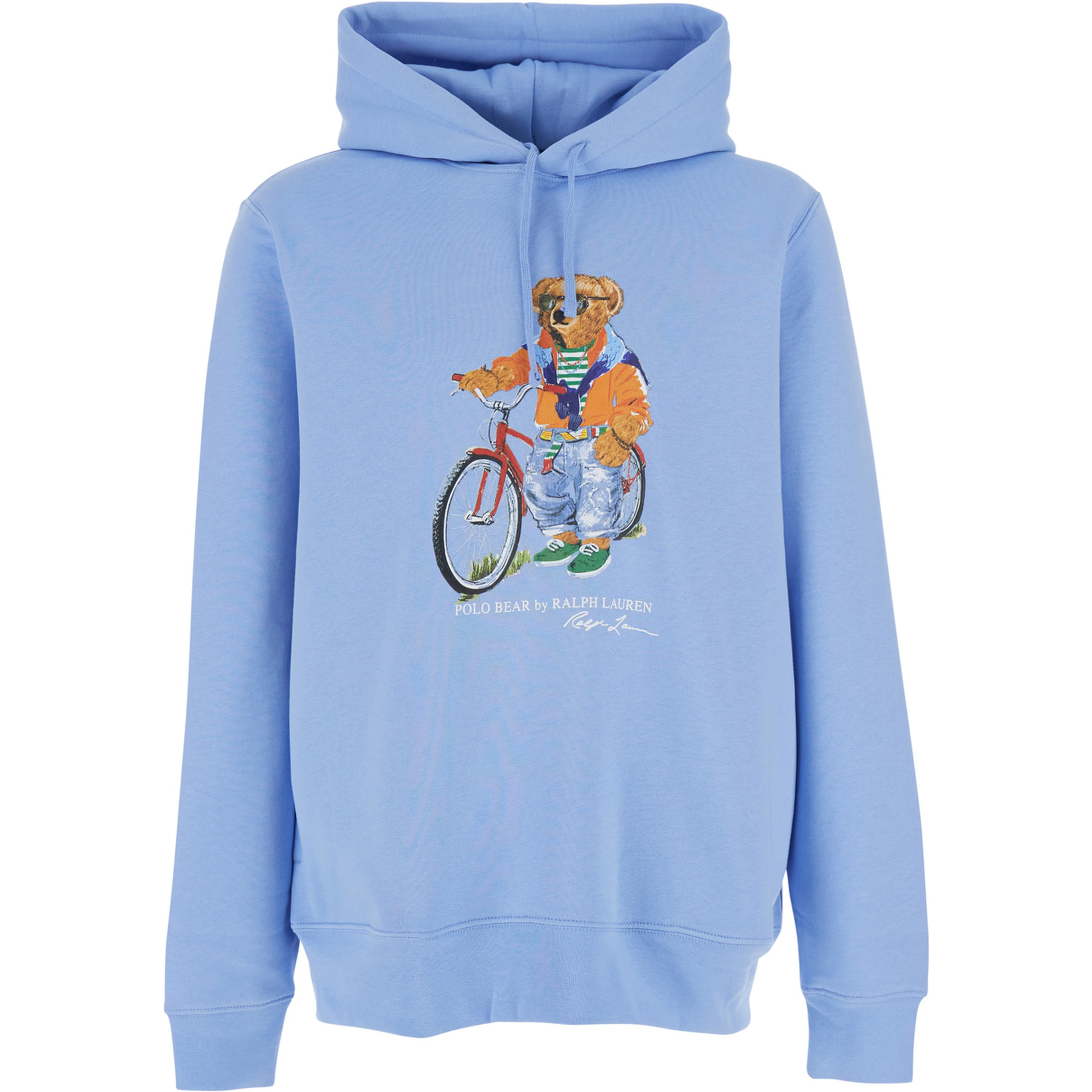 Light Blue Hoodie with Fixed Hood and Maxi Logo on the Front in Cotton for Men