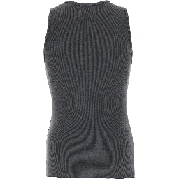 grey crew neck ribbed knit top in cotton blend man