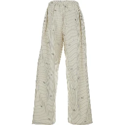 Beige Pants with elasticated waist and Striped Design in Cotton Man
