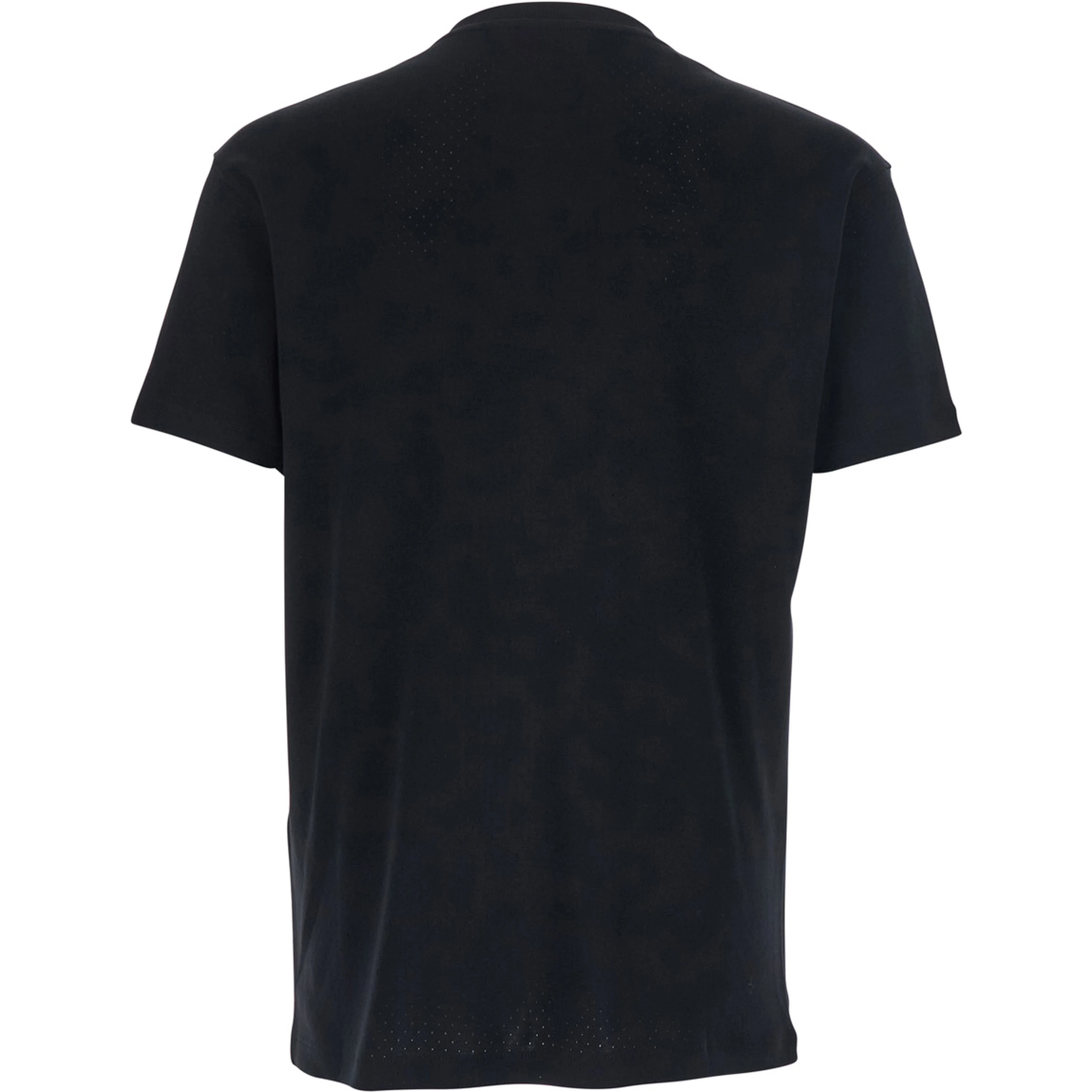 Black T-Shirt with Logo Embroidery on the Front and Perforated Design in cotton Man