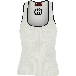 White Sleeveless Top with GG Embroidery on the Rear and Ribbed Knit in Viscose Blend Woman