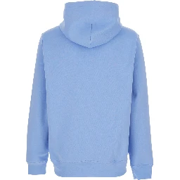 Light Blue Hoodie with Fixed Hood and Maxi Logo on the Front in Cotton for Men