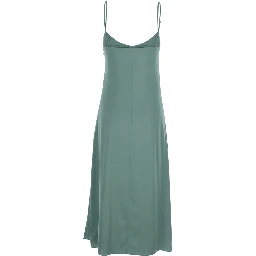 Green Dress DOCKETTA VIS SOFT SATIN with V-neck and Long Silk Sleeves for Women