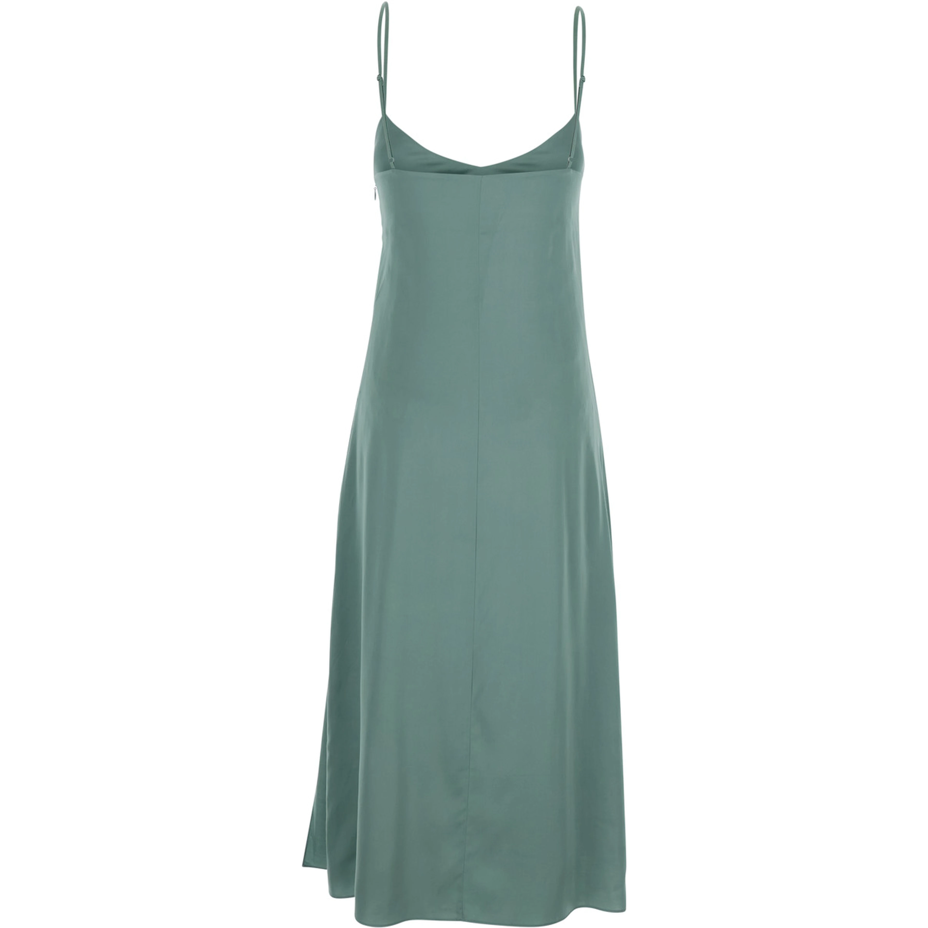 Green Dress DOCKETTA VIS SOFT SATIN with V-neck and Long Silk Sleeves for Women