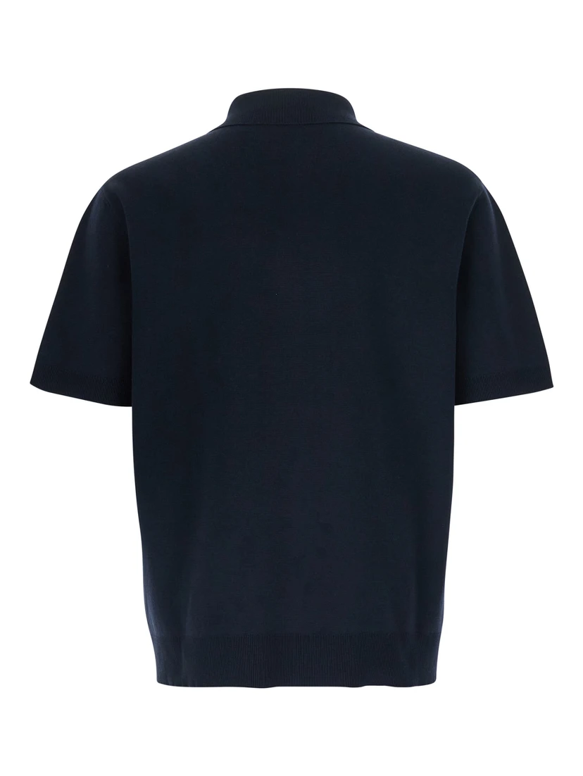 Blue Polo Shirt with classic collar and GG embroidery on the front in cotton for men