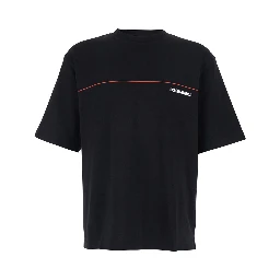 Black Crew Neck T-shirt with Logo on the Front in Cotton for Men