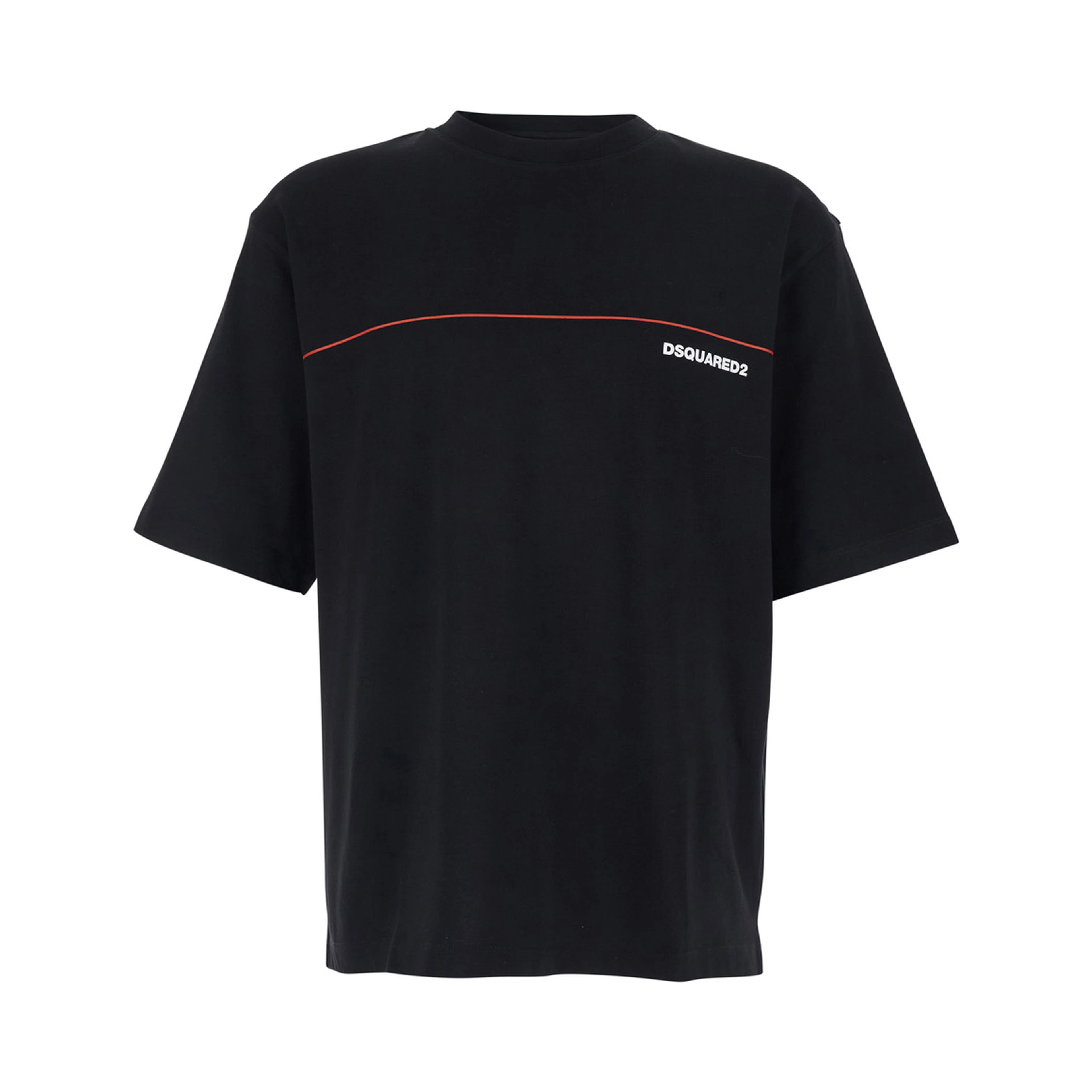 Black Crew Neck T-shirt with Logo on the Front in Cotton for Men