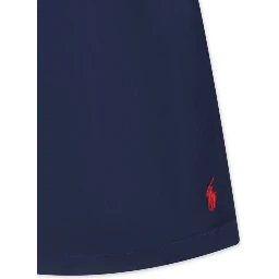 Blue Swimsuit with Elastic Waist and Embroidered Pony on the Front in Tech Fabric for Kids