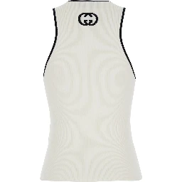 White Sleeveless Top with GG Embroidery on the Rear and Ribbed Knit in Viscose Blend Woman