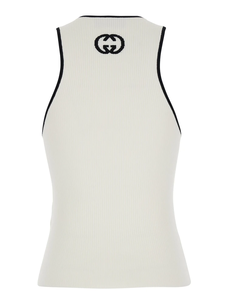 White Sleeveless Top with GG Embroidery on the Rear and Ribbed Knit in Viscose Blend Woman alternative