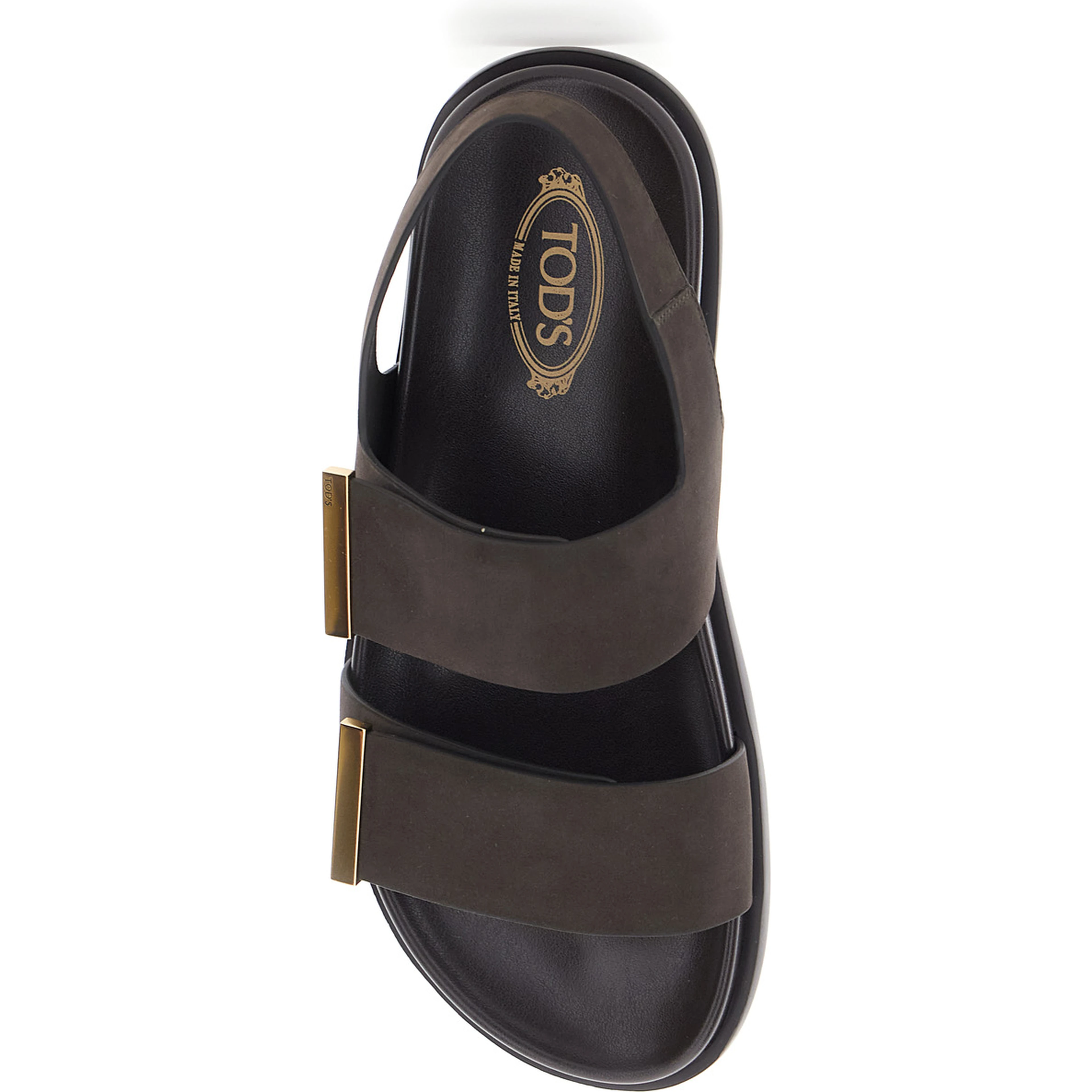 Brown Leather Sandals with Strap Design and Metallic Logo Details for Women