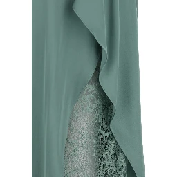 Green Dress DOCKETTA VIS SOFT SATIN with V-neck and Long Silk Sleeves for Women