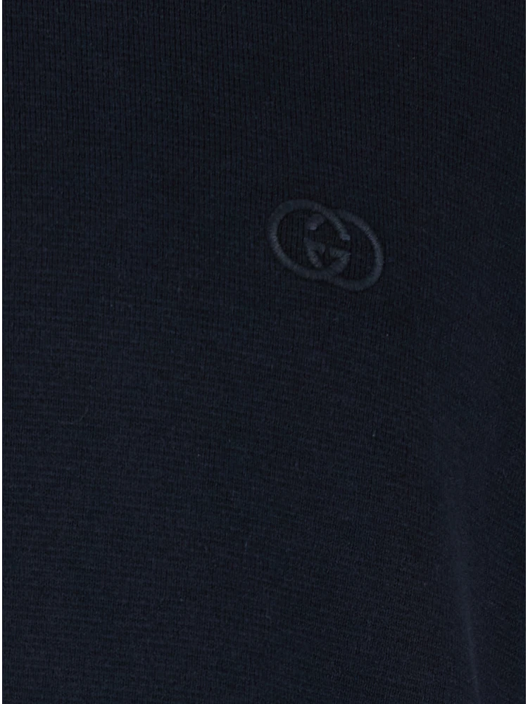 Blue Polo Shirt with classic collar and GG embroidery on the front in cotton for men alternative